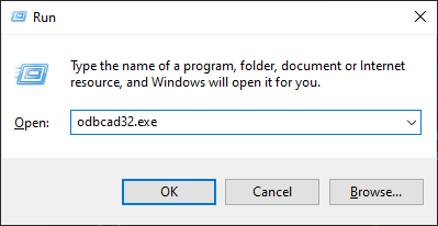 64-bit ODBC admin window