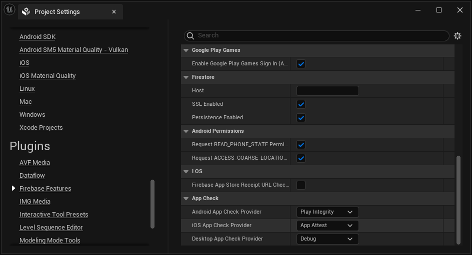 App Check configuration window