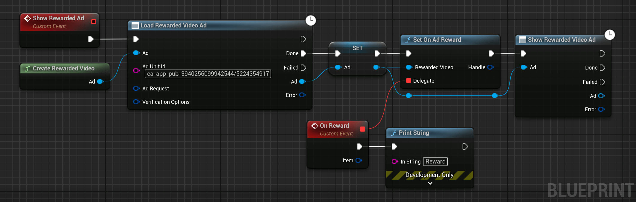 blueprint code to preload a rewarded video ad