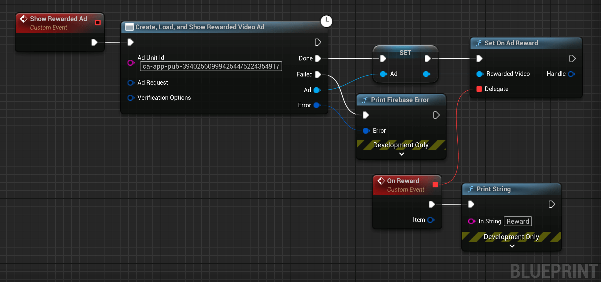 blueprint code to show a rewarded video ad