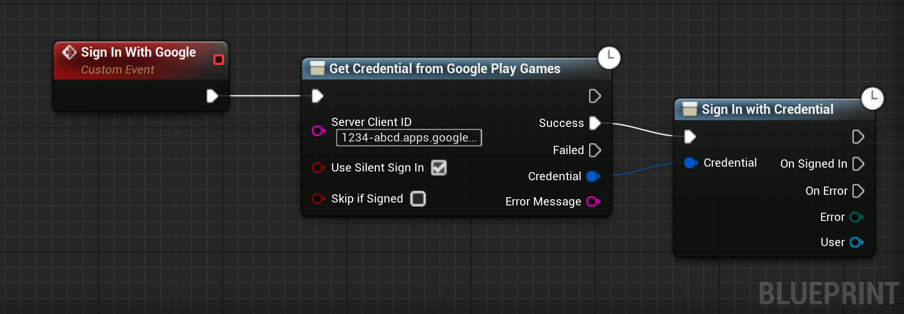 signin with google playgames blueprint example