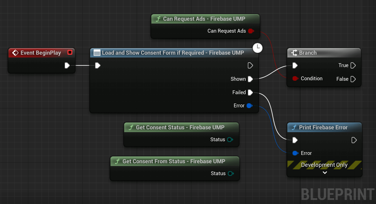 Blueprints code to load and show the UMP consent form